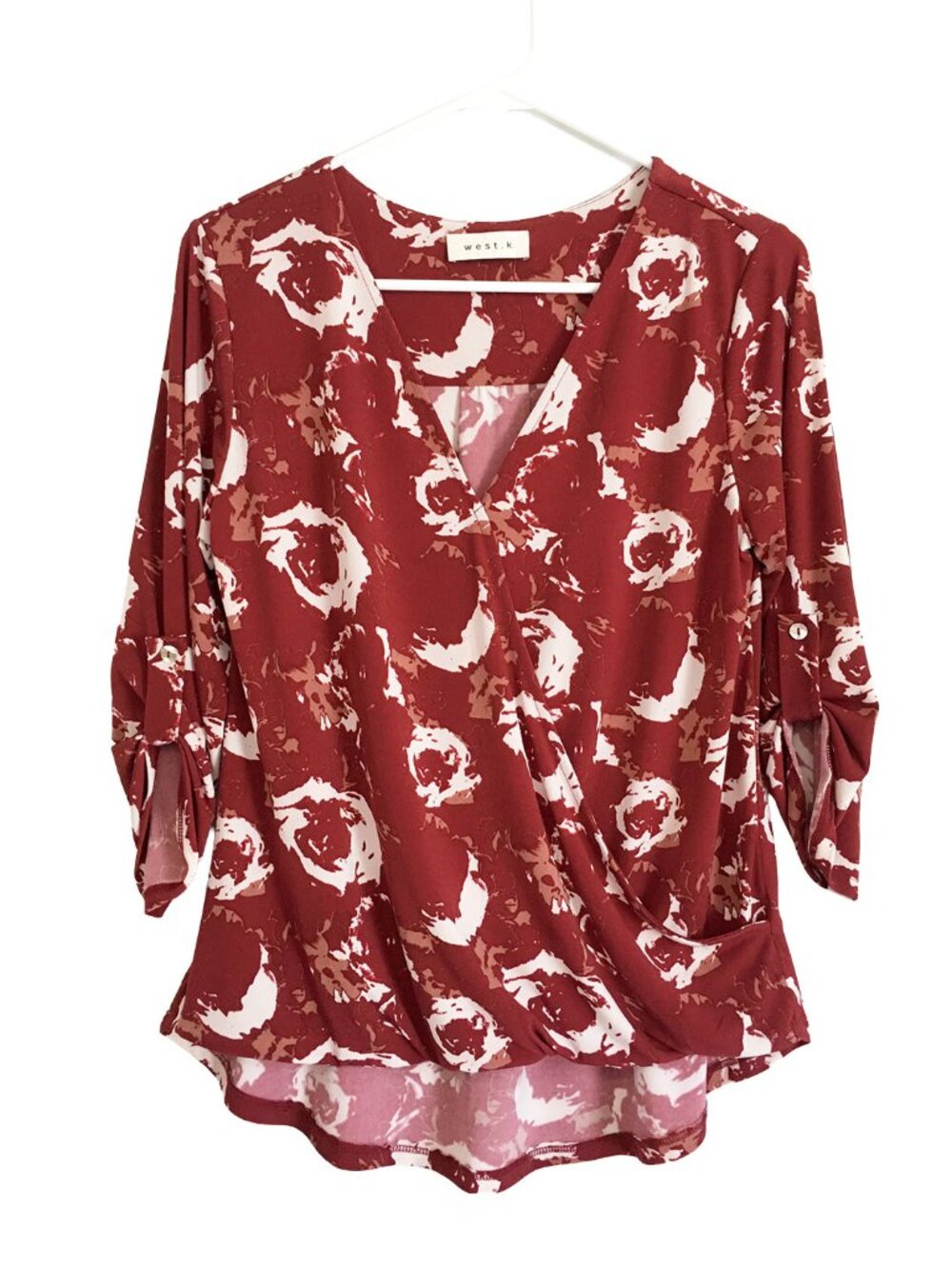 West K. Women's Burgandy Floral Top Size Medium